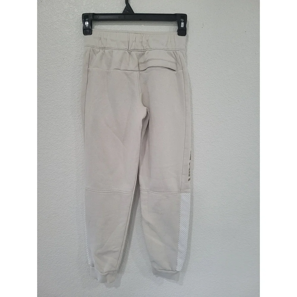 Nike Air Joggers Oatmeal Gold Metallic Logo Mesh Panel Fleece Kids Small #2